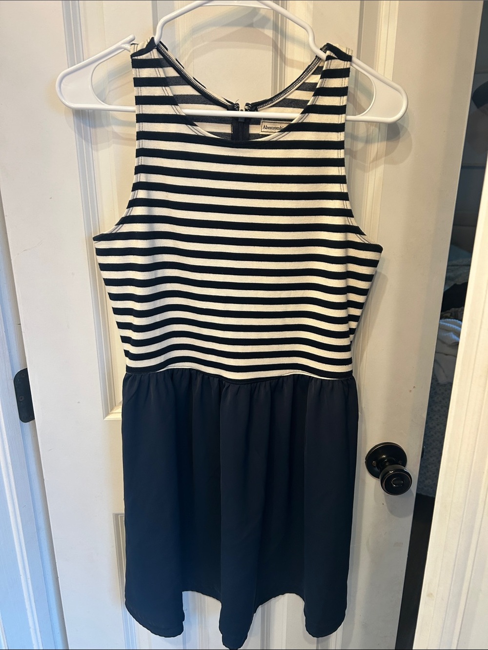 Abercrombie & Fitch Navy and White Striped Bodice Navy Skirt Mini Dress